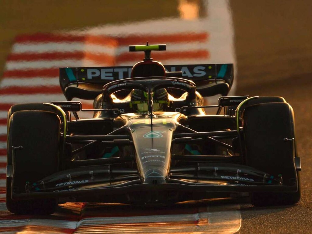 Lewis in bahrain with his W14