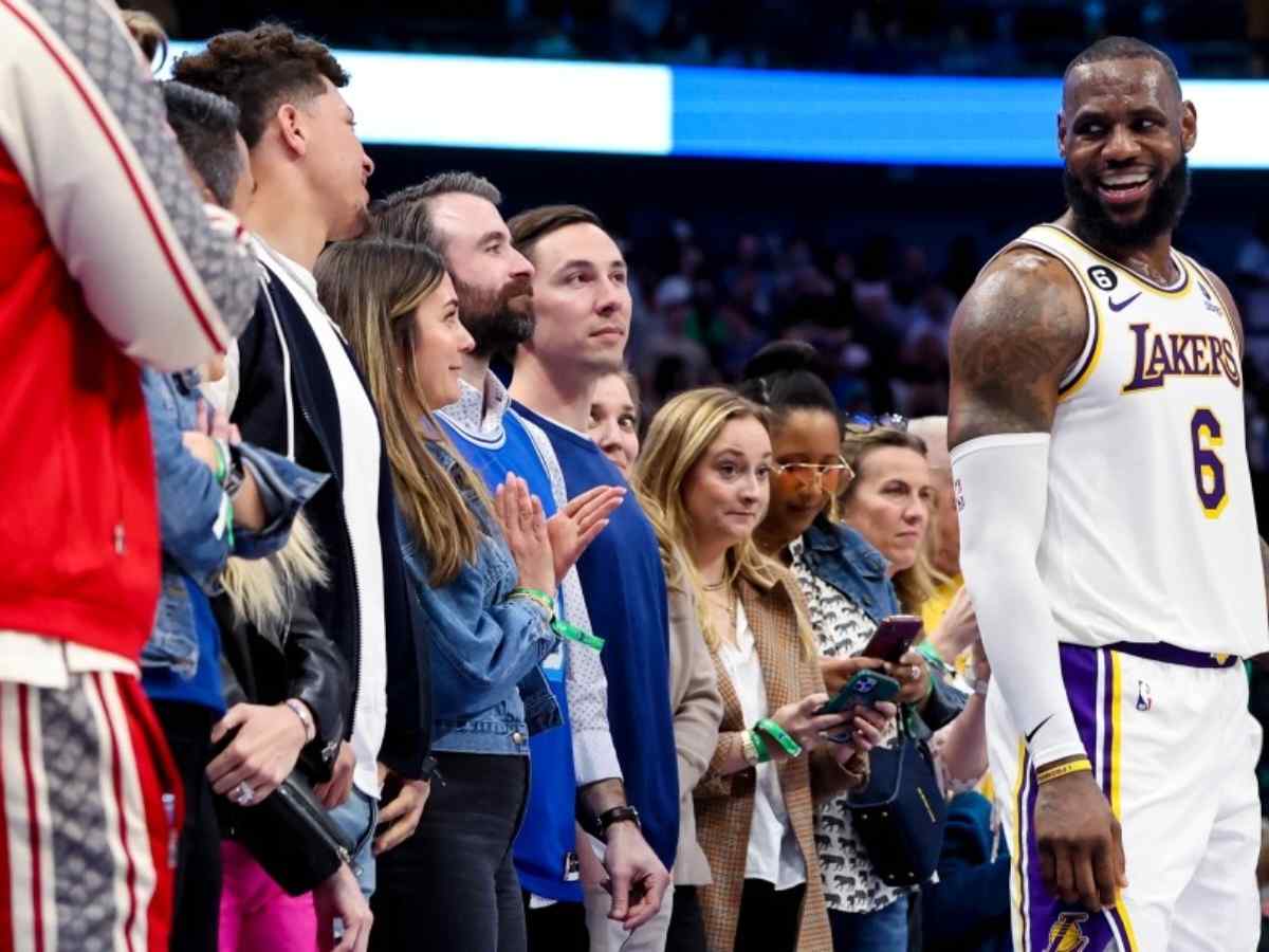 WATCH: LeBron James bonds with Patrick Mahomes during the Lakers game over a ‘f**ked up’ ankle citing/reminiscing his Super Bowl heroics