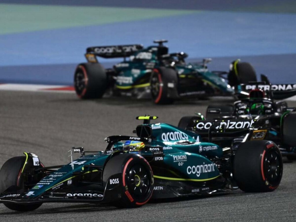 Mercedes battling with Aston Martins at the Bahrain GP