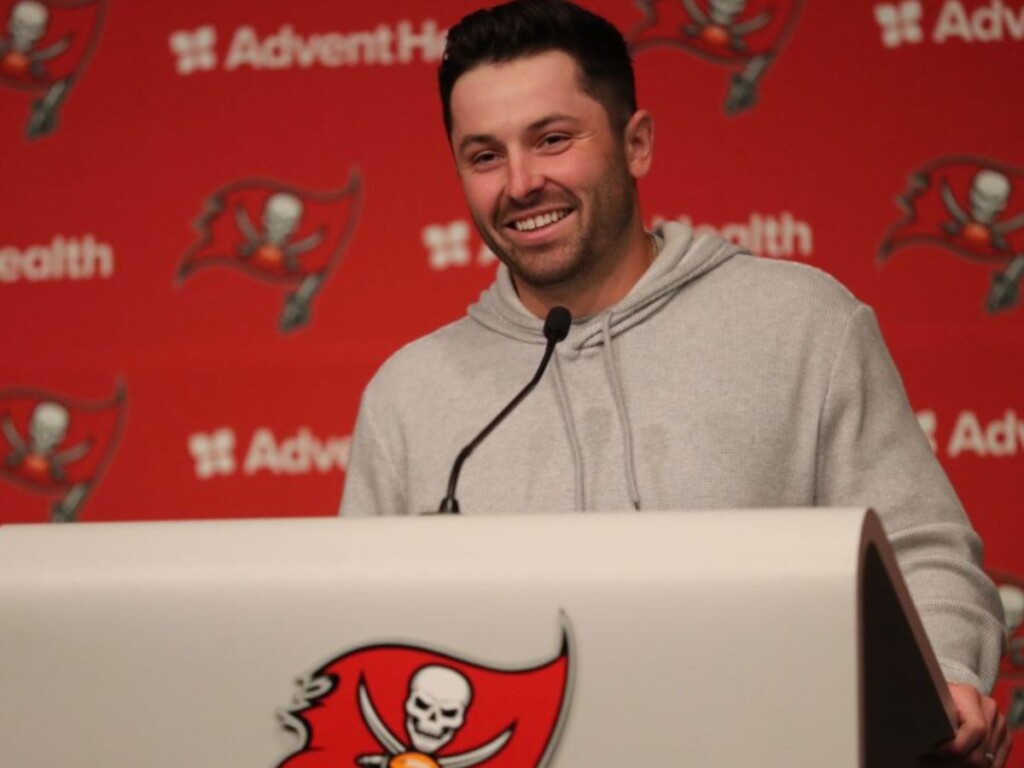 “I'm never gonna be Tom Brady,” Bucs new QB Baker Mayfield tips his hat ...