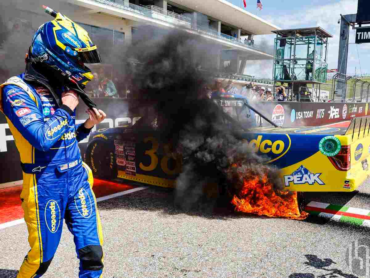 “Response by the fire crew was embarrassing”- Fans slam NASCAR safety team after delayed response to Zane Smith’s Truck catching on fire post-burnout