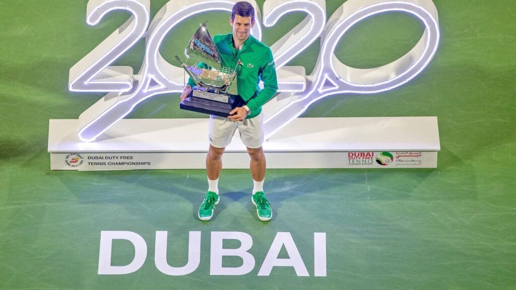 djokovic dubai 2020 trophy celebration