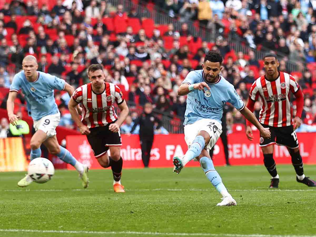 “Owns Mo Salah; Better than Messi”- Fans react to Riyad Mahrez’s hattrick helping Manchester City reach FA Cup finals