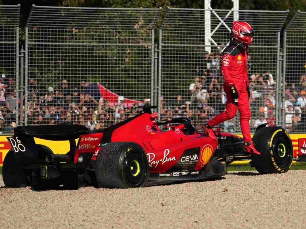 Charles Leclerc exits the SF-23 following his first-lap DNF in Australia