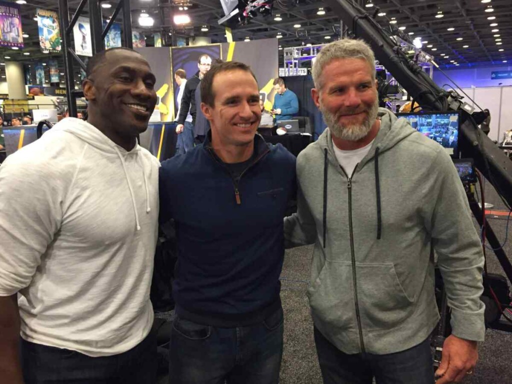 Shannon Sharpe with Drew Brees and Brett Favre (Image via @BrettFavre/Twitter)