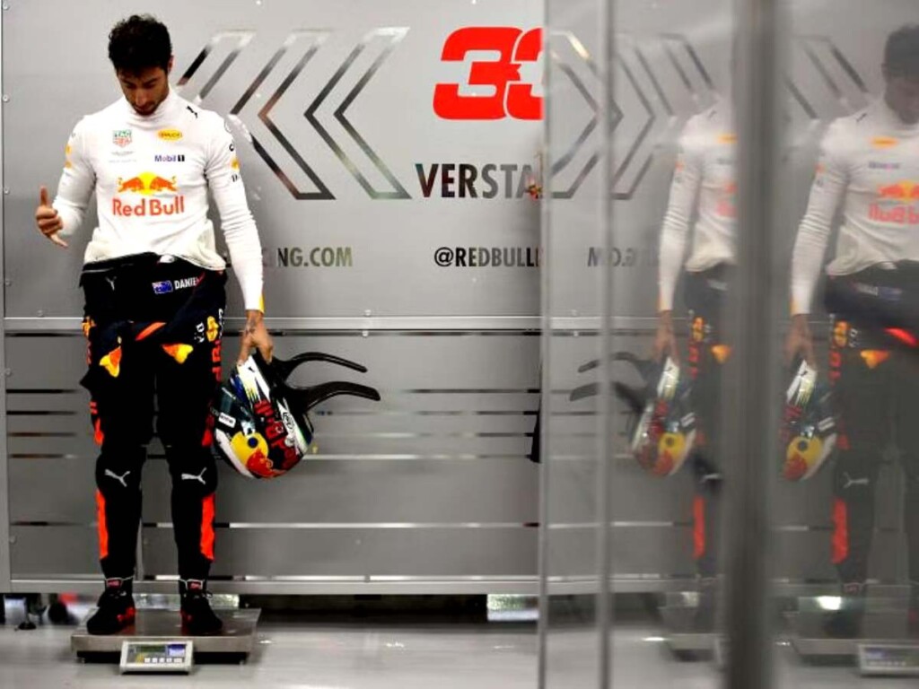 Daniel Ricciardo weighing with his suit on 