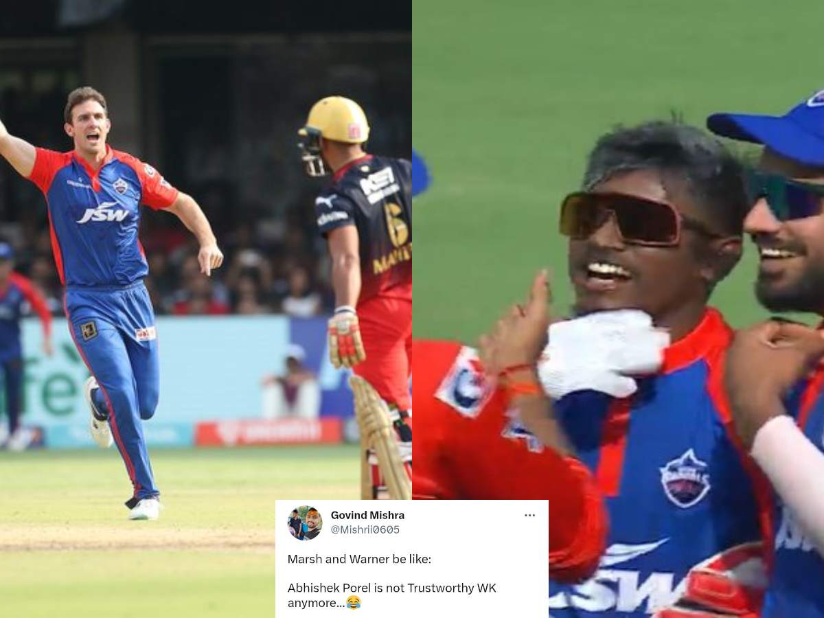 “I also need this much confidence in my life!”- Twitter reacts as keeper Abishek Porel denies caught-behind, later apologies to bowler Mitchell Marsh during RCB vs DC