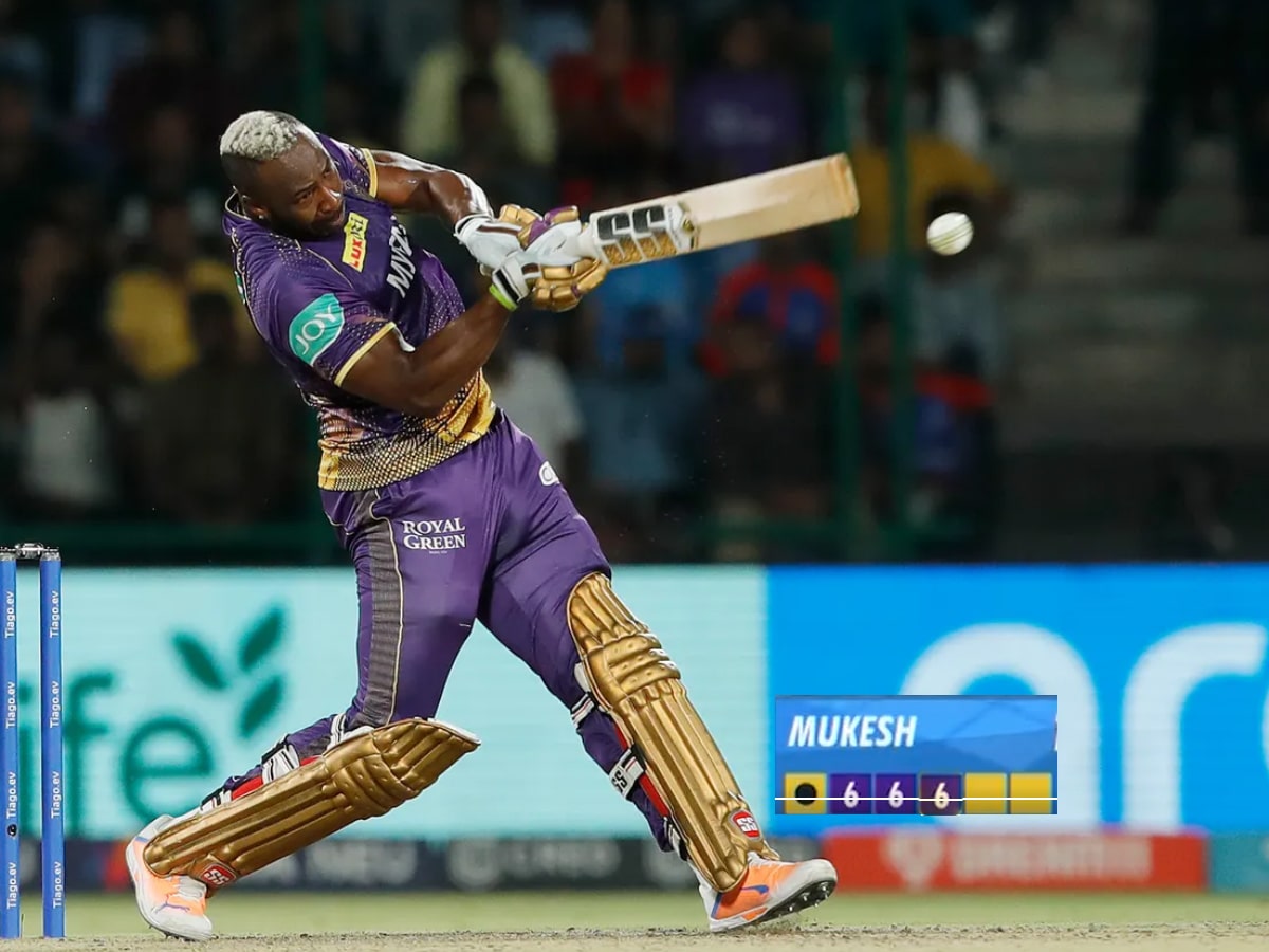 WATCH: Andre Russell hits a hattrick of sixes against Mukesh Kumar in DC vs KKR