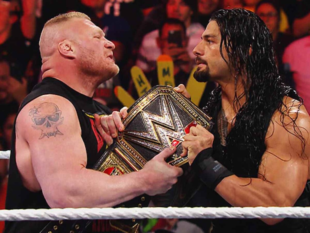 Brock Lesnar and Roman Reigns Face Off