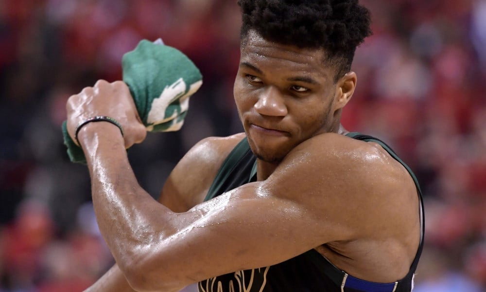 Giannis Antetokounmpo frustrated