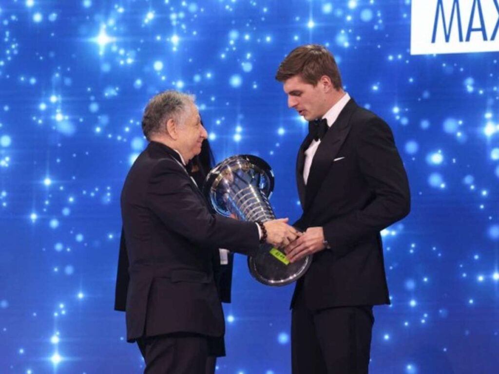 Jean Todt, max Verstappen at the FIA prize giving ceremony