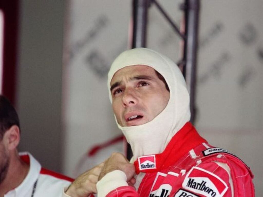 Ayrton Senna in a balaclava 