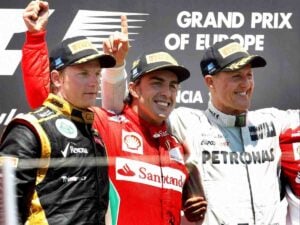 Kimi Raikkonen, Fernando Alonso and Michael Schumacher at Valencia GP, 2012