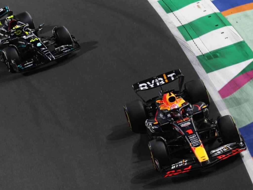 Red Bull RB19 and Mercedes W14 at Jeddah