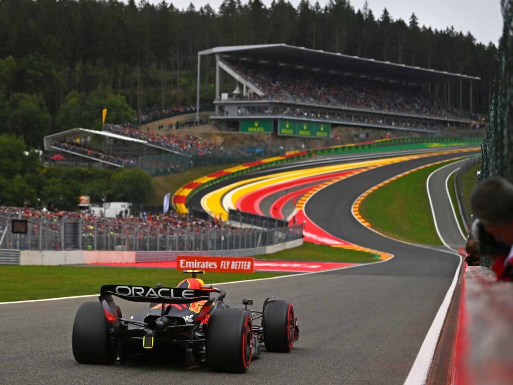 Red Bull climbing the iconic Eau Rouge of Belgian Grand Prix