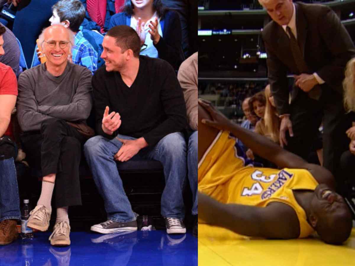 After painfully tripping Shaquille O’Neal, Larry David makes COMEBACK to Lakers game after 22 years