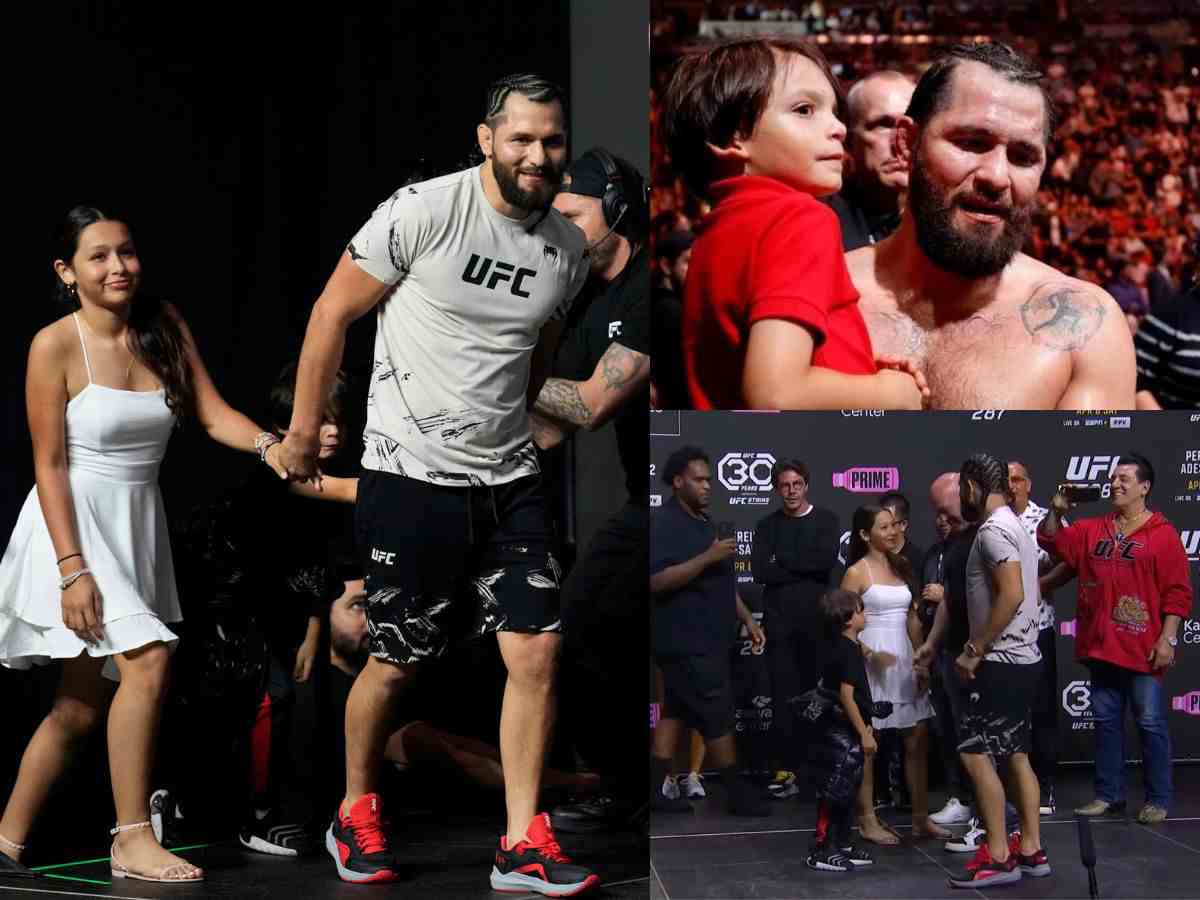 Jorge Masvidal with his son and daughter at UFC 287 ceremonial weigh-ins and PPV