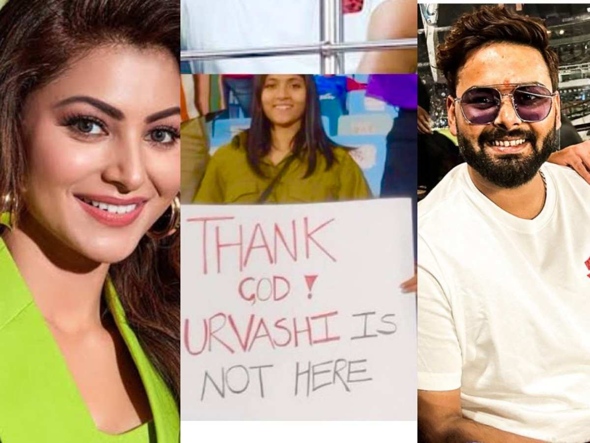 Urvashi Rautela reacts to fan holding placard ‘Thank God Urvashi is not here’ after Rishabh Pant’s appearance during DC vs GT