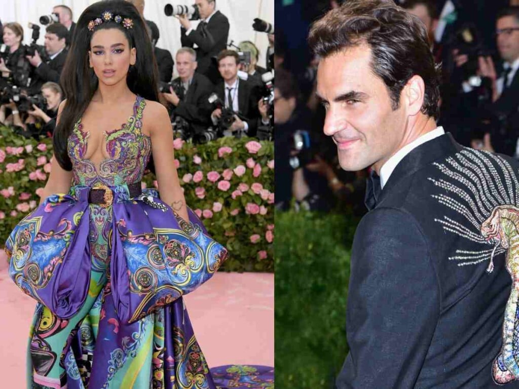 Dua Lipa's 2019 Met Gala look and Roger Federer's 2017 Met Gala look (Image Credit: FirstSportz)