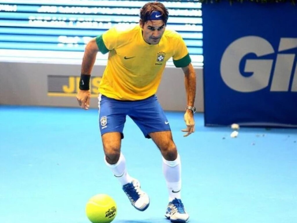 Roger Federer playing football (Image Credit: Essentially Sports)