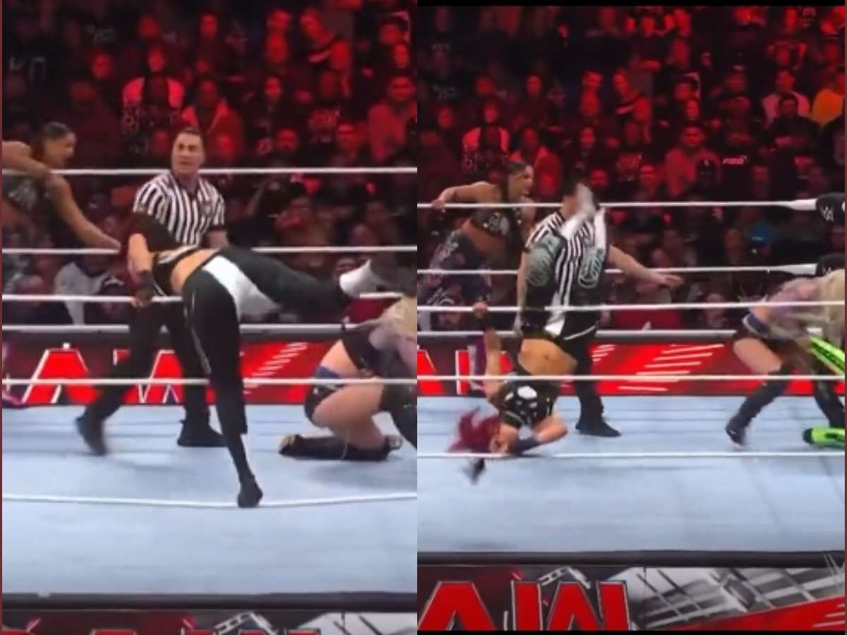 Watch: Bayley hilariously falls into the ring while trying to distract the referee on Raw