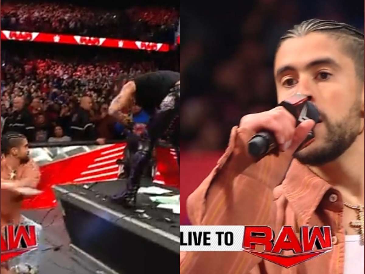 Watch: Bad Bunny unleashes the fury of kendo stick shots at Damian Priest on Raw