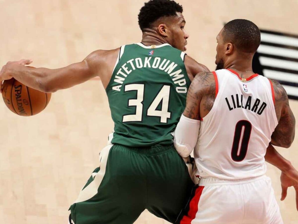 Giannis Antetokounmpo and Damian Lillard (Credits: Blazers' Edge)