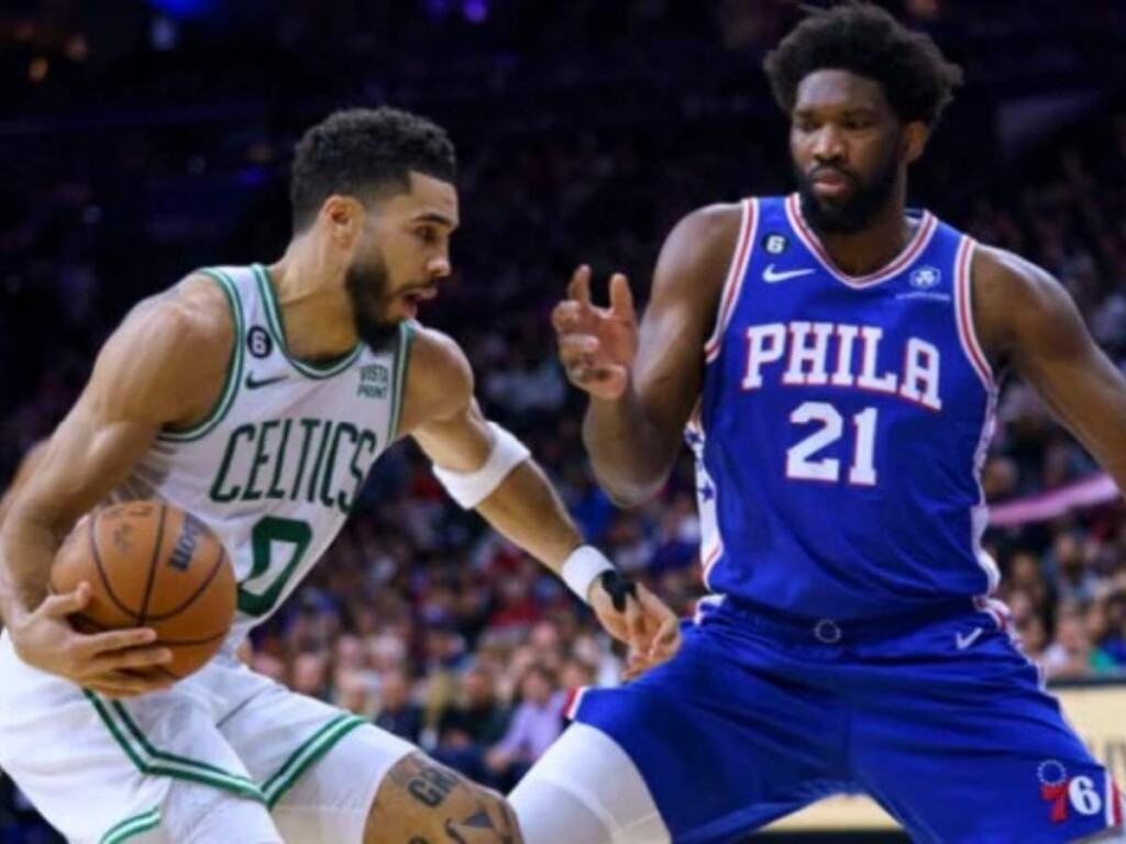 Jayson Tatum and Joel Embiid (Credits: AP Photo/Chris Szagola)