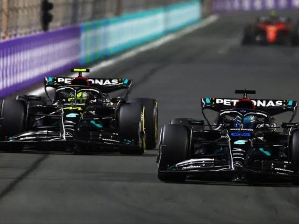 George Russell ahead of Lewis Hamilton at the Saudi GP