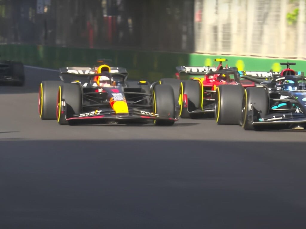 Max Verstappen, George Russell and Carlos Sainz at the back