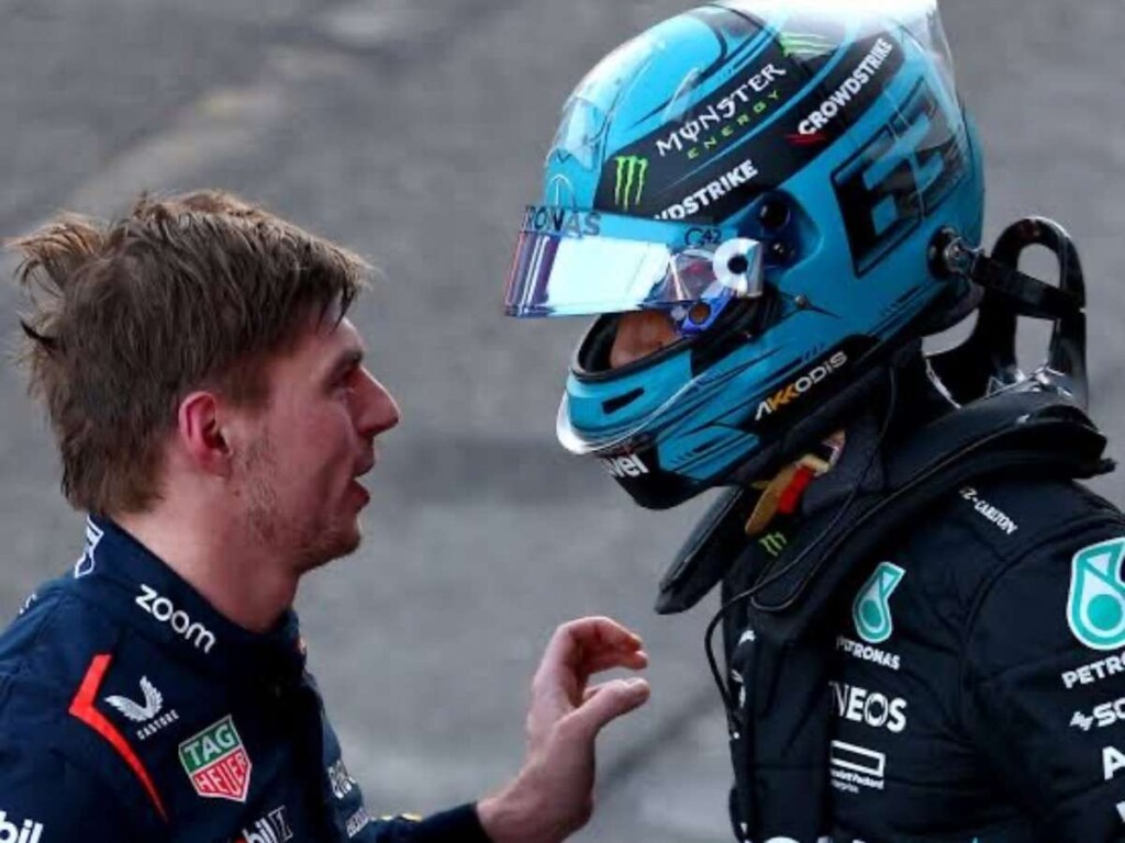 Max Verstappen and George Russell after Baku sprint