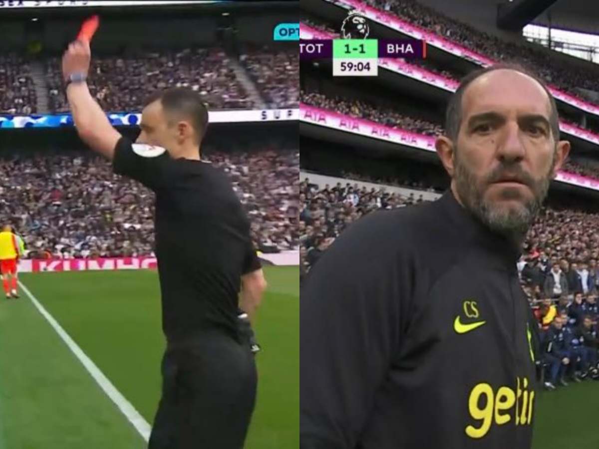 WATCH: “Hilarious; Absolute f*g maniac”- Fans go wild as Brighton’s Roberto de Zerbi and Tottenham’s Cristian Stellini get sent off in PL clash