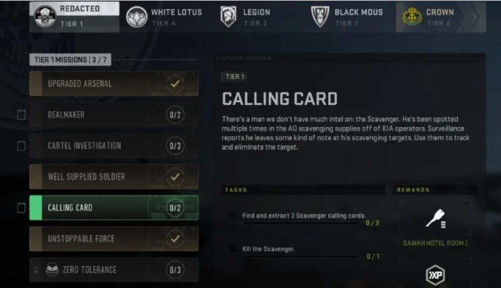 DMZ Scavenger calling card Warzone 2