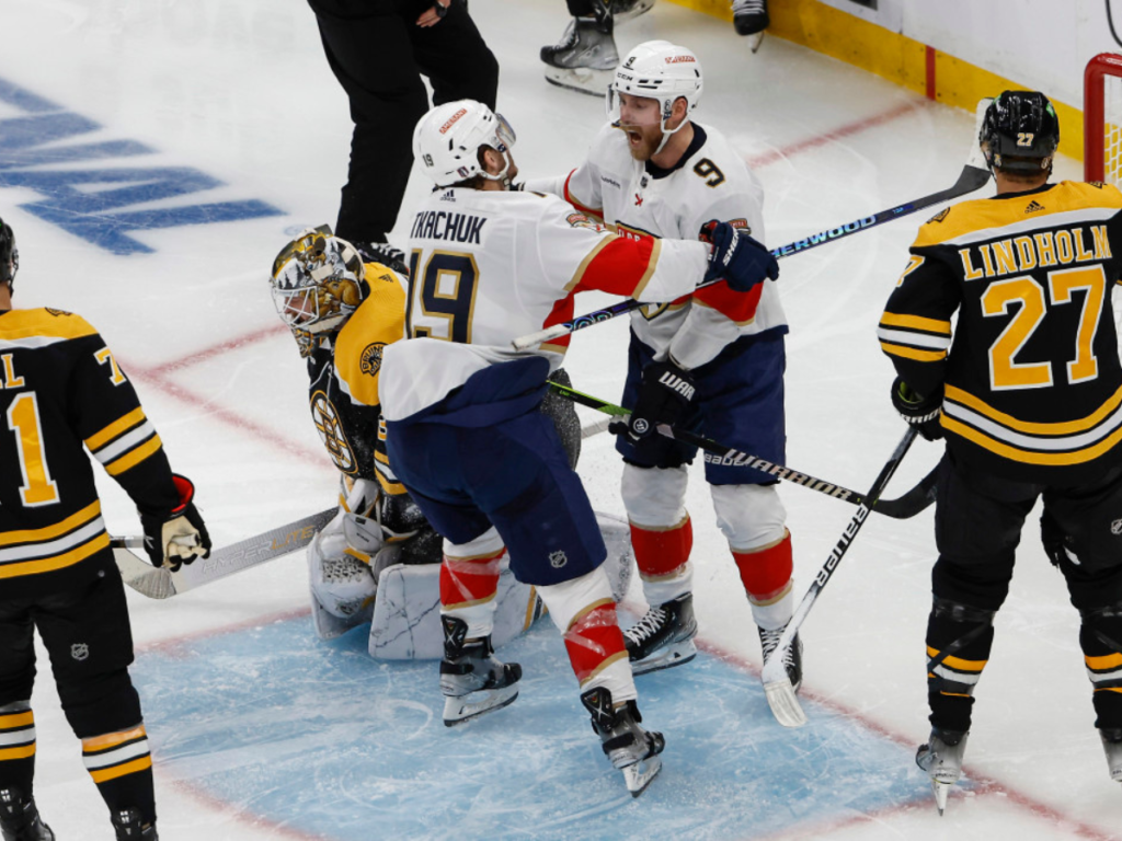 Matthew Tkachuk against Bruins [Image Credit: The Hockey News]