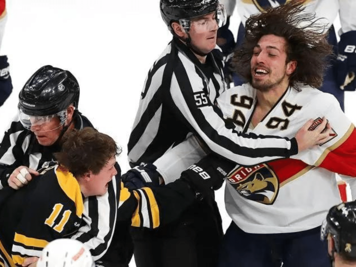 WATCH: Trent Frederic ‘couldn’t breathe’ as Ryan Lomberg CHOCKED forward during brawl in Game 2 at TD Garden