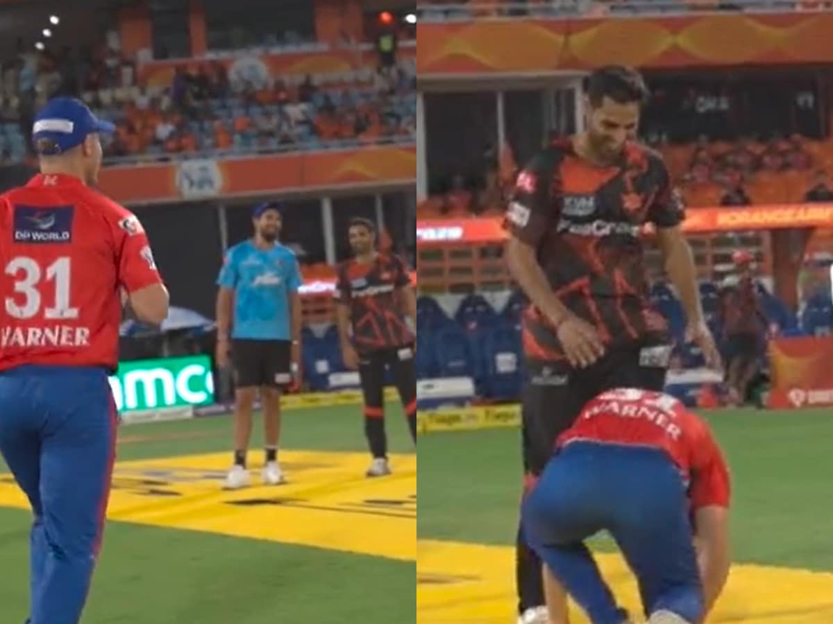 WATCH: David Warner touches Bhuvneshwar Kumar’s feet ahead of SRH vs DC