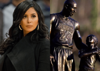 Vanessa Bryant and Kobe and Gianna Statue from the crash site