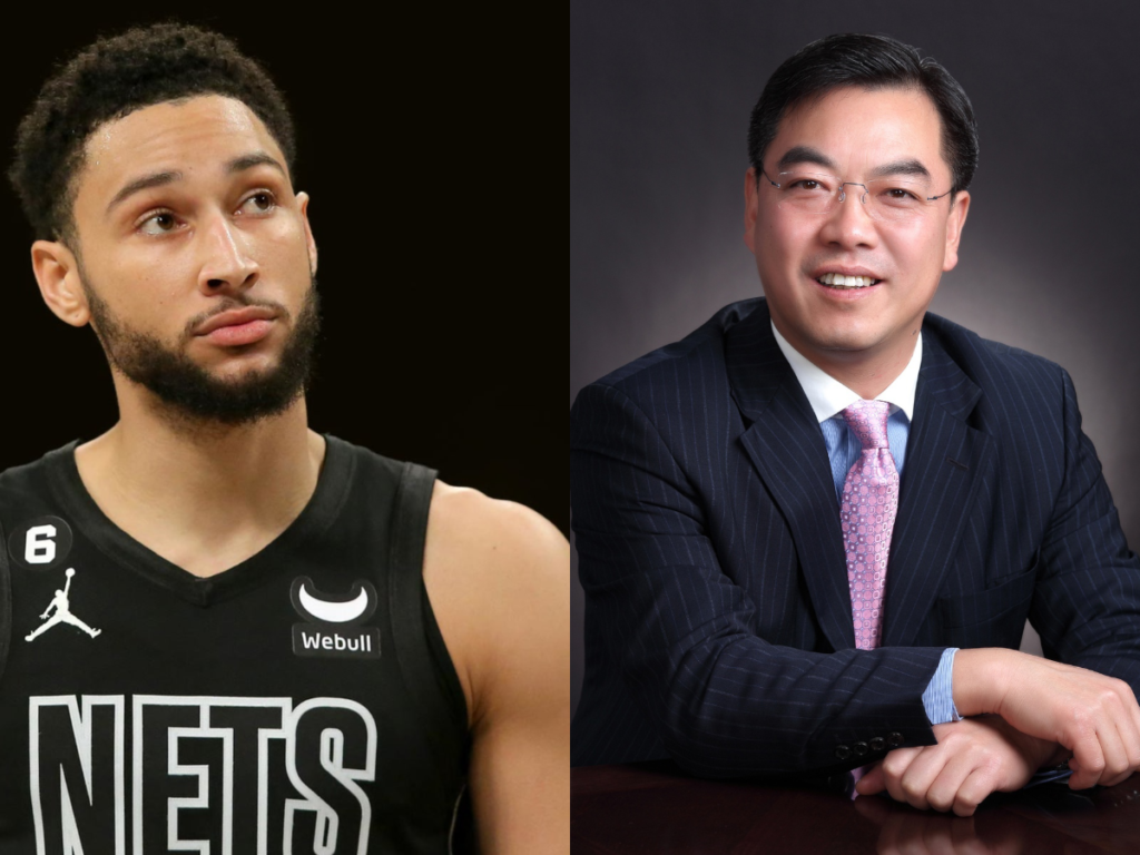 Nets' Ben Simmons (L) and Consul General of China's Consulate General in New York Huang Ping (R)