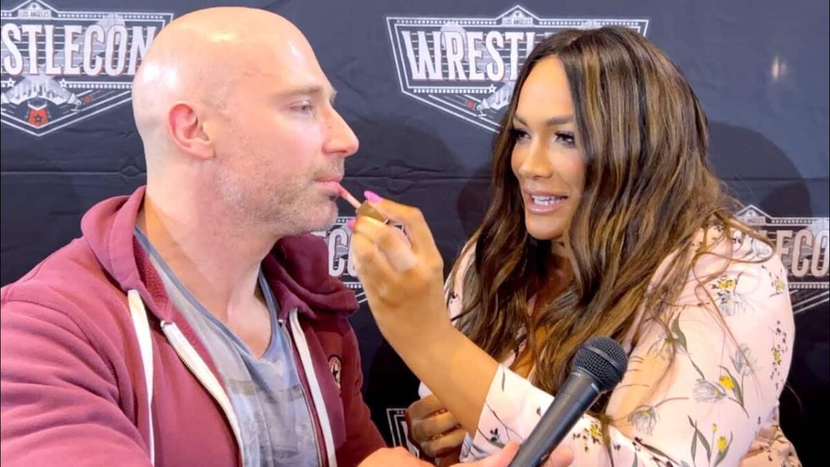 Former WWE superstar Nia Jax puts lip gloss on an interviewer when asked about her potential WWE return