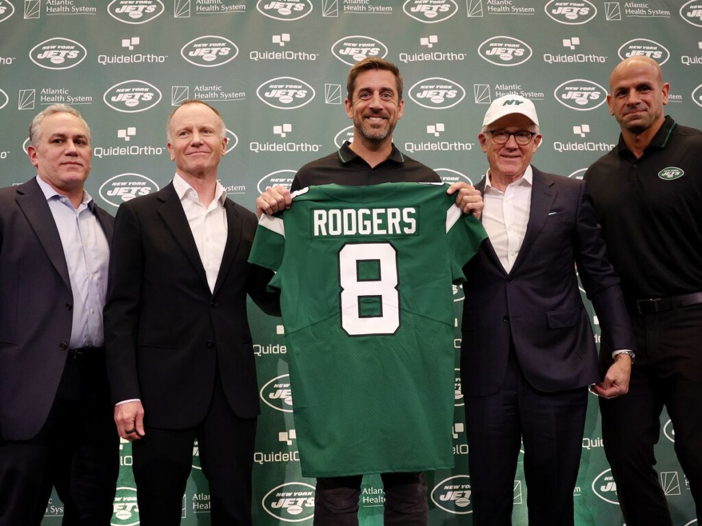 Aaron Rodgers Robert Saleh Jets Getty