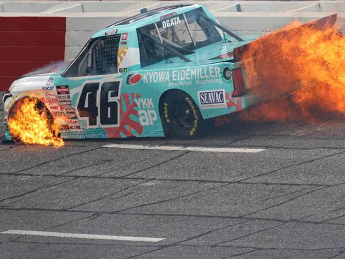 WATCH: “G2G su**s and should have their team ownership revoked”- Japanese NASCAR drivers’ Toyota burst into flames during North Wilkesboro Truck race