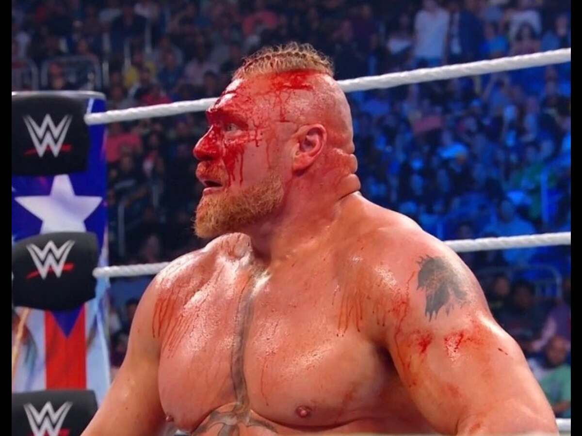 “He’s bleeding buckets,” WWE Universe terrified as Brock Lesnar gets busted open and bleeds heavily in the ring against Cody Rhodes at Backlash