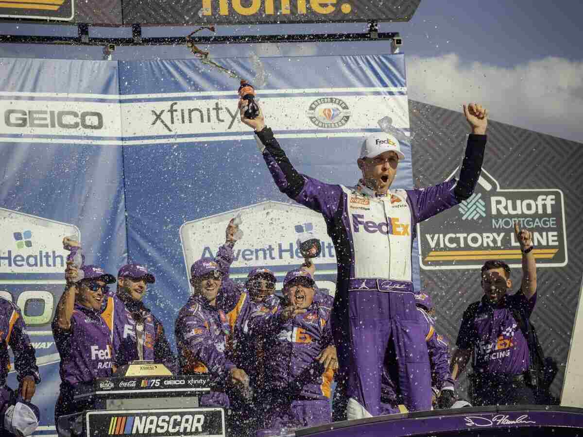 WATCH: “No talent a** Toyota driver”- Denny Hamlin wins Kansas Cup race after turning Kyle Larson to the wall on the final lap