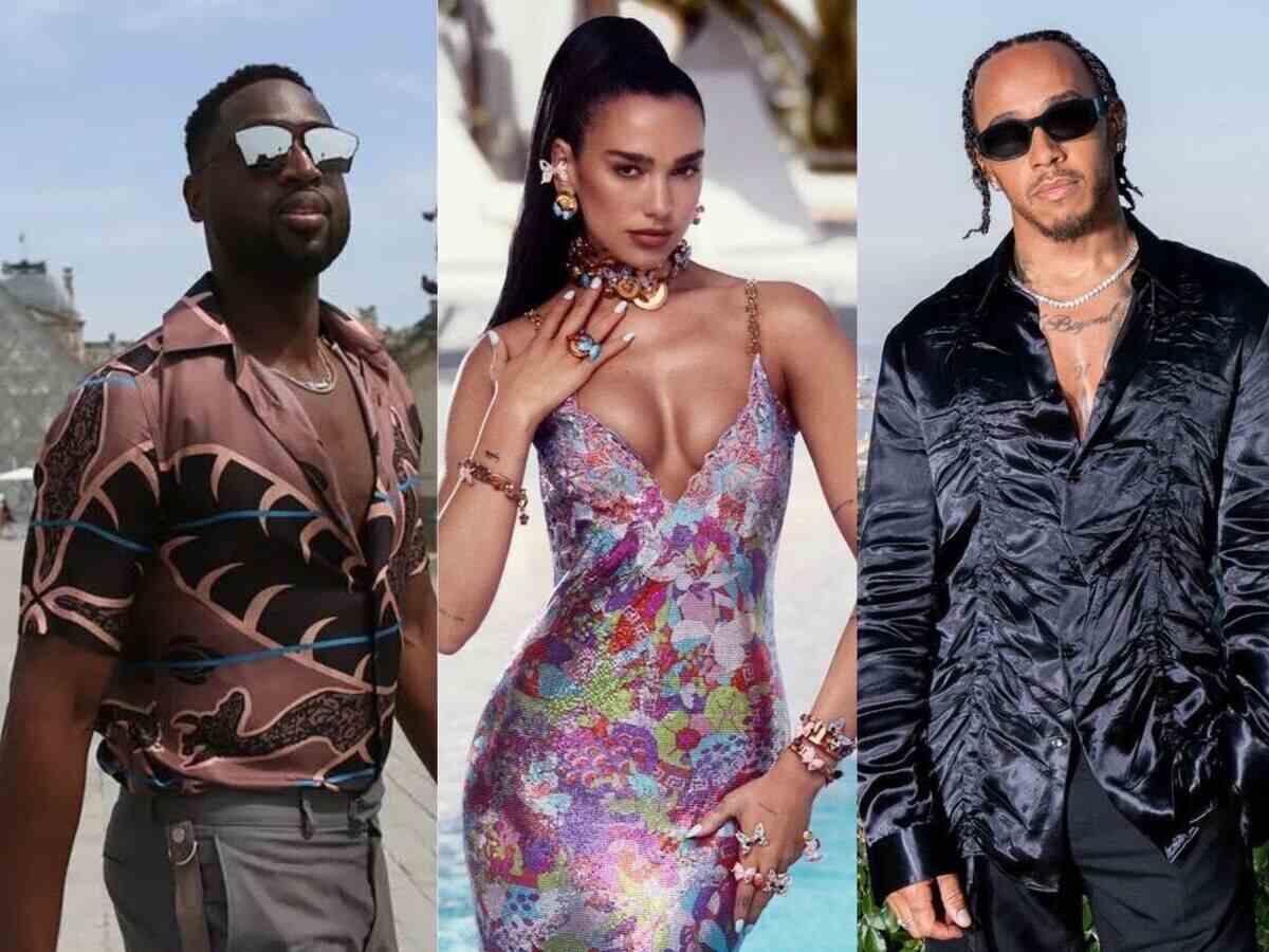 WATCH: Lewis Hamilton graces the Dua Lipa x Versace fashion show in Cannes along with NBA star Dwayne Wayde