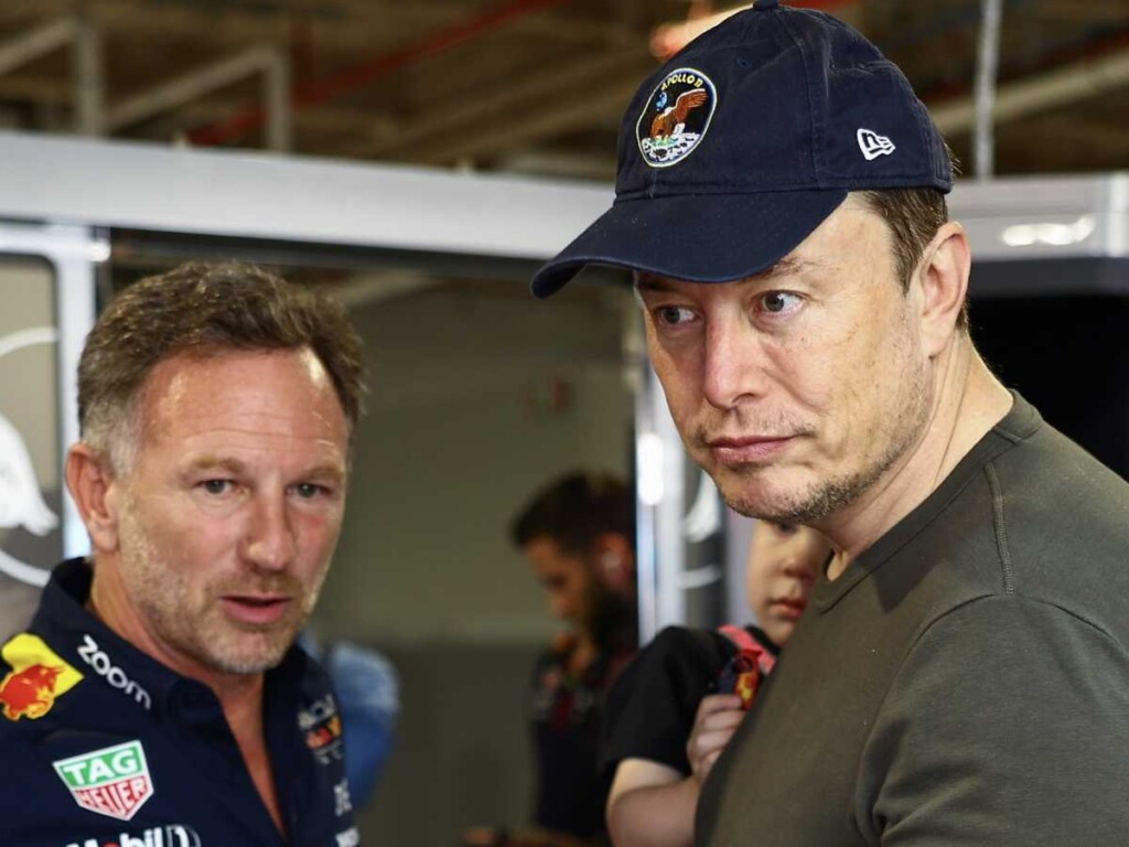 Red Bull team principal Christian Horner (L) and Elon Musk (R)