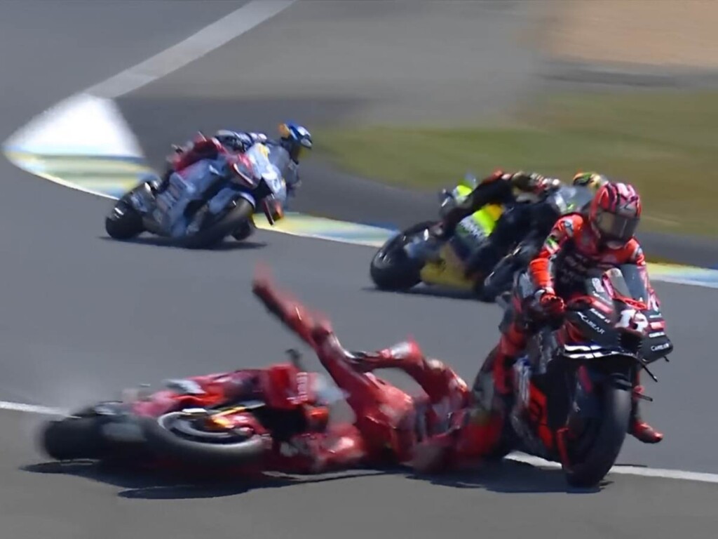 Francesco Bagnaia and Mark Vinales crash out of the 1000th Grand Prix