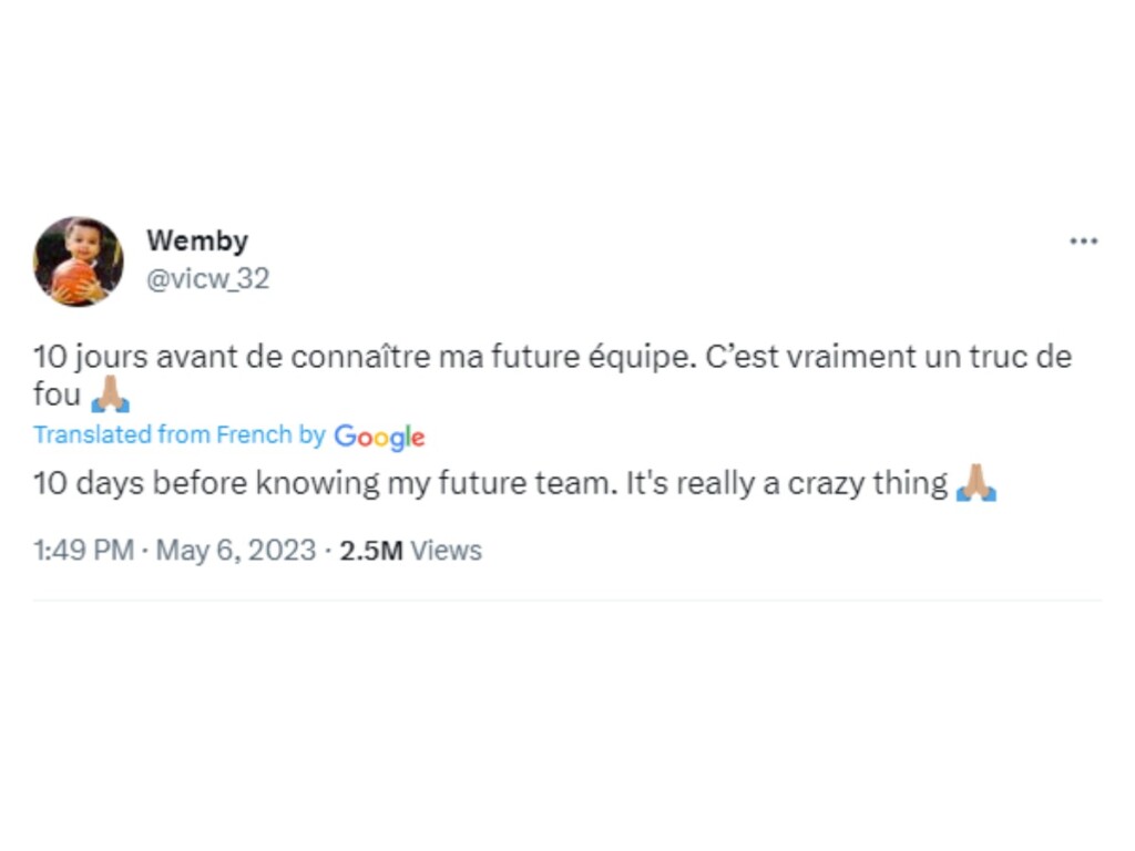 Wembanyama tweeted this 10 days ago, signaling his excitement to play in the league. (via Twitter)