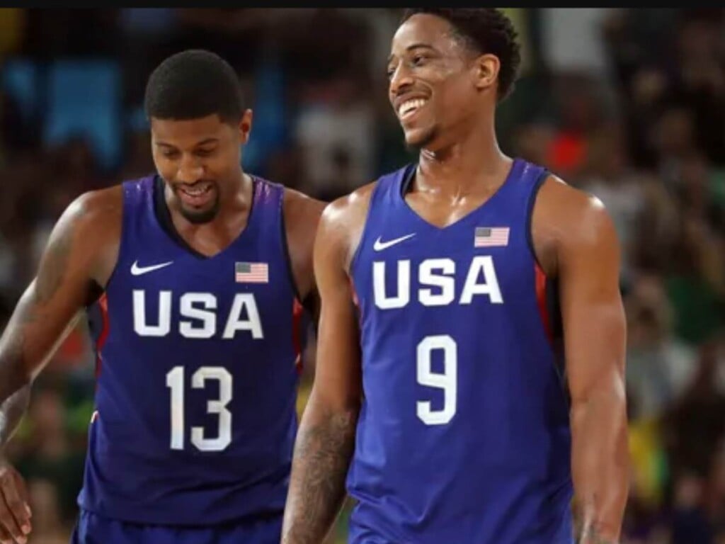 Paul George and DeMar DeRozan playing together for Team USA. (via USA Today)