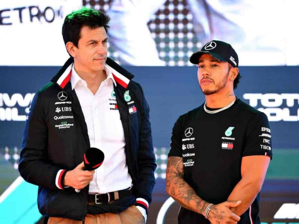 Toto Wolff and Lewis Hamilton, image via FirstSportz