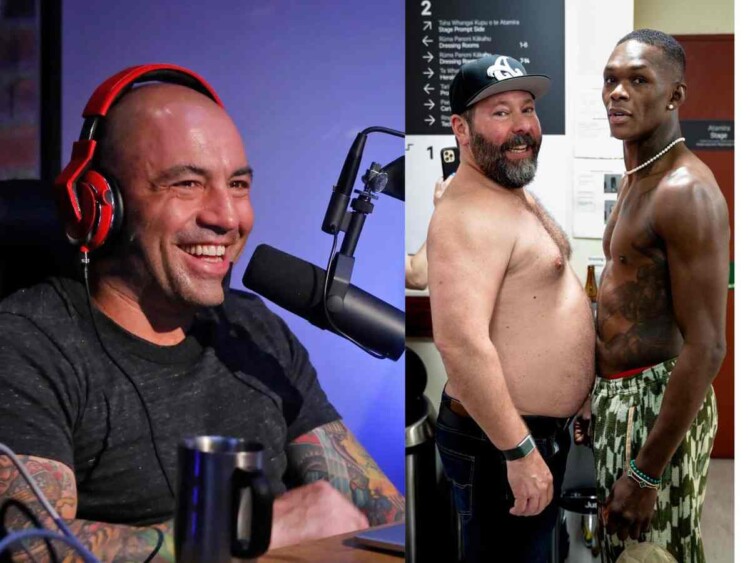 Joe Rogan, Israel Adesanya and Bert Kreischer (Image Courtesy: Twitter, The Guardian)